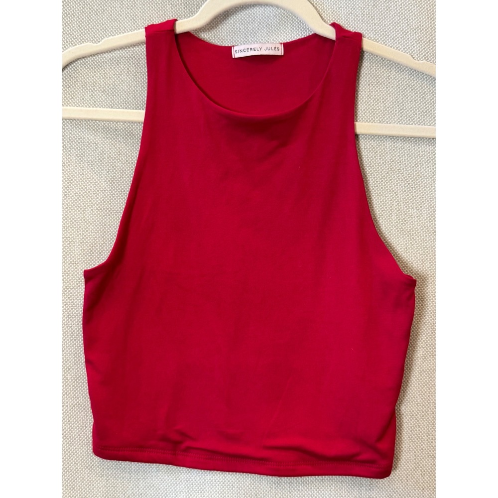 Sincerely Jules Red High Neck Crop Top Sleeveless Halter Knit Tank Medium